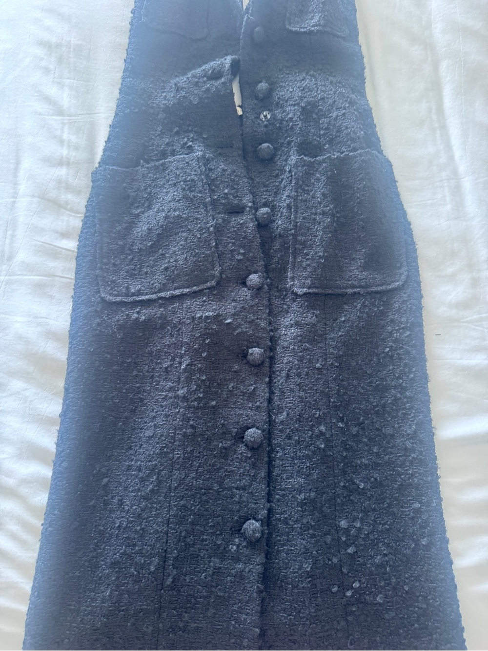 Classic Black Bouclé Button-Front Skirt
